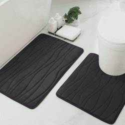 Homaxy Badematten Set 2 teilig Memory Foam Badezimmerteppich WC Vorleger mit Ausschnitt Set Saugfähige rutschfeste Badteppich Set Waschbar Badvorleger Set 2teilig, Schwarz 50x76cm+50x60cm Schwarz