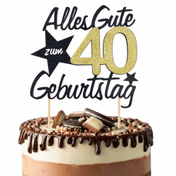BETESSIN Torten Deko 40 Geburtstag Alles Gute zum Geburtstag 40 Jahre Happy 40th Birthday Cake Topper Kuchen Topper Kuchendeko 40 Geburstagstorte Deko Gold Schwarz Frauen Männer 40. Geburtstag