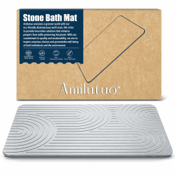 Amilutuo Badematte Stein, Diatomite Stone Bath Mat, rutschfeste Stein Badematte, Badematte Stein Schnelltrocknend (LightGrey B, 60 x 39 cm) Grau Römisches Muster 39x60cm