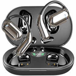 EUQQ Open Ear Kopfhörer, Bluetooth 5.4 Kopfhörer mit 4 Mic,Dual Led Anzeige 50 Std Kopfhörer Kabellos Bluetooth Type-C,IP7 Sport Kopfhörer für Laufen, Fitness, Reiten Q16 Schwarze