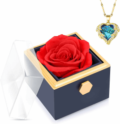 Jazlyvex Ewige Rose Infinity Rosen mit Halskette Konservierte Rosen Schmuck Box Freundin Mama Oma Valentinstag Hochzeitstag Geburtstag Geschenke Für Frauen Blau