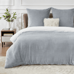 BEDSURE Flauschige Bettwäsche 155x220 Grau - Winter Bettbezug Fleece mit 2 Kissenbezüge 80x80 cm, Warme Bettwäsche-Sets mit Reißverschluss, Waffelpique Winterbettwäsche für Doppelbett 155 x 220 cm Grau