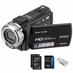 ORDRO V12 Videokamera Camcorder Full HD 1080P 30FPS Infrarot Nachtsichtkamera 3.0 Zoll LCD Bildschirm 16X Zoom Camcorder mit 16GB Memory Karte Fernbedienung und 2 Akkus