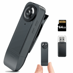 Eloatnalyto 1080P Mini-Körperkamera mit 64 GB Speicherkarte, tragbare Bodycam, tragbarer Polizei-Camcorder für Sicherheit, Wache, Arbeitsaufzeichnungen (schwarz)