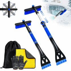 JWDMHSJ Eiskratzer Auto, eiskratzer Auto mit Besen eiskratzer Auto mit handschuh schneebesen Auto magischer eiskratzer zur Schneeräumung für Autos Autozubehör(Blau)