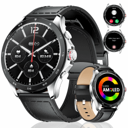 LIGE Smartwatch Herren,1.43" AMOLED/400 mAh Fitnessuhr Herren mit Appel Bluetooth Schlafüberwachung Herzfrequenz 100+Sportmodus wasserdichte Smart Watch für Android iOS schwarz - magnetischer verschluss