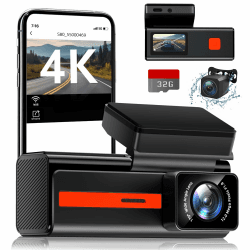 Dashcam Auto Vorne Hinten 4K/1080P mit WiFi, Dual Dash CamAuto Kamera mit 1,47" IPS-Bildschirm, mit 32GB SD Karte, Parküberwachung, Nachtsicht, G-Sensor, Loop-Aufnahme, 170 ° Weitwinkel WDR, Max 256GB