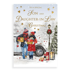 Weihnachtskarte für Sohn und Schwiegertochter – 22,9 x 15,2 cm – Regal Publishing, C85491 22,8 x 15,2 cm Paar und Auto
