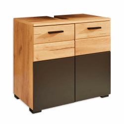 RIOM Badezimmer Waschbeckenunterschrank in Artisan Eiche Optik / Schwarz - Bad Unterschrank Badezimmerschrank mit viel Stauraum - 60 x 55 x 37 cm (B/H/T)