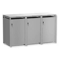 Metzler Mülltonnenbox in Graualuminium RAL9007 3er Tonnen, Kapazität bis 240L, Aus witterungsbeständig pulverbeschichtetem Stahl mit Automatikdecke, Abschließbar, Garten- und Müllbox für 3 Tonnen 3 Tonnen Graualuminium RAL 9007