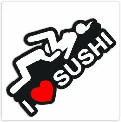 Biomar Labs® 2 Stück Vinyl I Love Sushi Aufkleber Autoaufkleber Stickers Auto Moto Motorrad Fahrrad Helm Fenster Tuning B 90