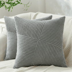 Topfinel 2er Set Kissenbezug 40x40 Grau Kordsamt Windmühle Patchwork Kissenbezüge Kissenhülle Zierkissenbezüge für Sofakissen Dekokissen Wohnzimmer Bett Sofa Schlafzimmer Bett 40 x 40 cm, 2 Stück Grau
