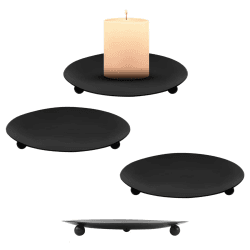 4 Stück Stumpenkerzenhalter Rund Eisen Kerzenplatte Retro Metall Kunst Kerzenständer für LED & Wachskerzen, Räucherkegel, Hochzeit, Weihnachten, Spa, Schwarz