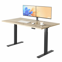 E.For.U® Höhenverstellbarer Schreibtisch 160x80 cm, 2 Motoren, Stabiler Schreibtisch Höhenverstellbar Elektrisch mit 2-Fach-Teleskop, 4 Memory-Steuerung, Mit Tischplatte (Schwarz + Asteiche) Schwarz+asteiche 160 x 80 cm