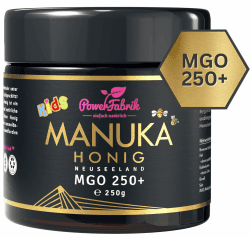 Manuka Honig Kinder | MGO 250+ | 250g | Das ORIGINAL aus NEUSEELAND | Manuka Kids | PUR, ROH & ZERTIFIZIERT | Premium Qualität 100% natürlich | PowerFabrik (250 g) 250 g (1er Pack)