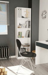 Dmora - Pomona Bücherregal, Hohes Bücherregal mit 5 Regalen, Büro- oder Schlafzimmerregal, Modernes Regal mit Fächern, 52x25h80 cm, Weiß