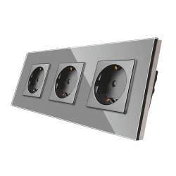 CNBINGO Glas Schuko Steckdose unterputz - Design Schutzkontakt Wandsteckdose dreifach mit Glasrahmen - in Grau Dreifach Steckdosen Grau
