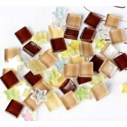 200g Bunte Kristall-Mosaik-Glasfliesen zum Basteln, Quadratisch und Stern kleine Mosaikglasstücke für Badezimmer, Küche, Heimdekoration (Kaffee)