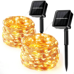 Aisutha Solar Lichterkette Außen, 2x12M 120 LED Lichterkette Aussen, 8 Modi Kupferdraht Solarlichterkette IP65 Wetterfest für Garten, Balkon, Terrasse, Tor, Hof, Hochzeit, Party(Warmweiß) 12M 120LED Warmweiß