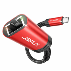 JSAUX USB C Ethernet Adapter, Thunderbolt USB Typ C auf RJ45 Gigabit LAN Netzwerkadapter 1Gbps Kompatibel mit MacBook Pro/Air, iPad Pro/Air, Dell XPS 13, Galaxy S23 Ultra, ChromeBook,Surface Book- Rot Red