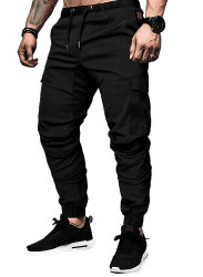 Elegancity Cargohose Herren Chino Hose mit 6 Taschen Cargo Hose Stretch Jogginghose für Männer mit Bundgummi Elastische Hosen S-XXL 1 Schwarz XXL