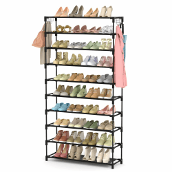 Vicye Schuhregal 10 Ebenen, Schuhschrank Metall für 50 Paar Schuhe, Schuhorganizer 155cm Hoch, Schuhaufbewahrung Platzsparend, Schuhablage Schwarz für Flur, Wohnzimmer, Eingang