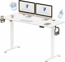 FLEXISPOT Höhenverstellbarer Schreibtisch Basic 110x60cm - Ergonomisches Sitz-Stehpult mit Haken und BECHERHALTER - Memory-Handsteuerung(Weiß) 110 x 60 cm Weiß+weiß Gestell