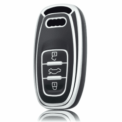 OFF WE GO Schlüsselhülle Cover für Audi Autoschlüssel Hülle für A1 S1 A3 S3 RS3 A4 S4 8K B8 A5 S5 RS5 A6 S6 RS6 4F 4G A7 A8 S8 Q3 Q5 Q7 TT TTS TTRS R8 Auto Schlüssel Schutzhülle, Schwarz Silber