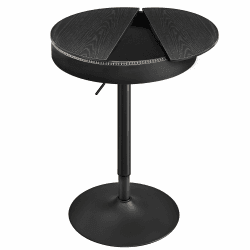 VASAGLE EKHO Kollektion - Bartisch höhenverstellbar, Kleiner Tisch mit Stauraum, Kunstleder, Nähte, Mid-Century-Modern-Stil, Küche, Hausbar, Wohnzimmer, ebenholzschwarz-tintenschwarz Ebenholzschwarz + Tintenschwarz