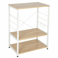 WOLTU Küchenregal Standregal Mikrowellenhalter Bäcker Regal Metallregal aus Holz und Stahl, mit 3 Ablagen, ca. 60 x 40 x 82 cm, Weiß + Hell Eiche