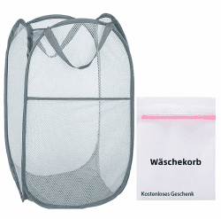 77L Pop-up-Wäschekorb+ Wäschesack, Faltbare Wäschekörbe, Nylon-Mesh-Korb für Wäsche (grau)