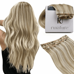 RUNATURE Clip in Extensions Echthaar Blond Highlights 40cm 3Pcs Glatt Echthaar Extensions Clip Aschbraun Hervorheben Platinblond Clip Extensions Echthaar Günstig Echte Haare 50g #8P60 40cm-3pcs #8P60