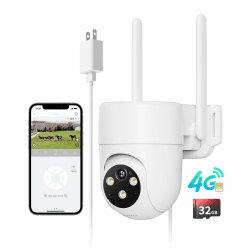 NUASI 4G LTE Überwachungskamera Aussen mit SIM Karte, 2K PTZ 360° IP Kamera Ohne WLAN Outdoor mit FarbNachtsicht, AI Personenerkennung und 2-Wege-Audio, IP66 Wasserdicht, 32GB Weiß