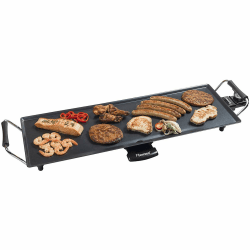 Bestron elektrischer Tischgrill, XL Plancha-/Teppanyaki-Grillplatte mit Antihaftbeschichtung, Grillspaß für bis zu 6 Personen, extra lange Grillfläche, 1.800 Watt, Farbe; Schwarz