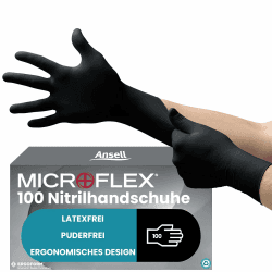 Ansell MicroFlex 93-852 Einmalhandschuhe Latexfreie, Schwarz Nitrilhandschuhe Puderfrei, Chemikalien-Schutzhandschuhe, Mechaniker Handschuhe, Schwarze Handschuhe XL (100 Stück) 10 (XL) Schwarz