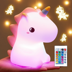 Nachtlicht Kinder Nachtlicht Baby, 16 Farben 5 Helligkeit Einhorn Geschenke für Mädchen, 1200 mAh Unicorn Nachttischlampe Kinder, Baby Geschenk Mädchen Kawaii Deko Babyzimmer Stilllicht Nachtlampe Einhorn-fernbedienung
