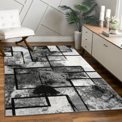 Paco Home Teppich Wohnzimmer Modern Kurzflor Abstrakt Gemälde Optik Schwarz Grau Anthrazit, Grösse:200x290 cm 200 x 290 cm (Rechteckig)