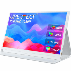 UPERFECT Portable Monitor 15,6 Zoll Tragbarer Monitor 1920 x 1080 Full HD IPS Bildschirm mit HDMI USB C für Laptop PC Mac Handy PS Switch mit Schutzhülle, VESA-kompatibel, Weiß