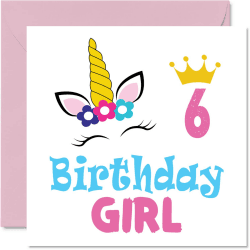 Stuff4 Geburtstagskarte zum 6. Geburtstag Mädchen – Einhorn-Geburtstagskarte – Geburtstagskarte 6 Jahre altes Mädchen Geburtstagskarten sie 145 mm x 145 mm Grußkarte Tochter Nichte Enkelin Kinder