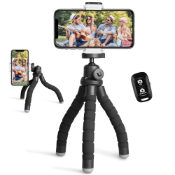 UBeesize Handy Stativ, Mini Stativ für Smartphone und Kamera,Handy Stativ Ständer mit Bluetooth Fernbedienung, Helles Schwarz