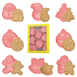 VBXPOU Keksausstecher Weihnachten 8 Stück Ausstechformen Weihnachten Kunststoff Stempel Ausstecher 3D Cookie Cutter DIY Kuchen Fondant Backen Werkzeug für Kinder