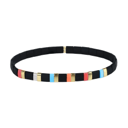 KELITCH Frauen Armband Stretchy Armband mit Tila Perlen Strang Armband Trendy täglichen Schmuck für Frauen stapelbar Armband Freundschaft Geschenk Schwarz 09K