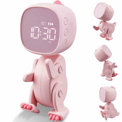 Ayybboo Digitaler Wecker Kinder Mädchen,DREI Alarmes,Dinosaurier Wecker mit Variabler Form,Schlummer,Nachtlicht Timer,6 Weckmusik,Einstellbare Helligkeit und Lautstärke,Interne Batterie (Rosa)