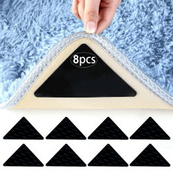 AiQInu Antirutschmatte für Teppich, 8 Stück Teppich Antirutschunterlage, Waschbarer und Wiederverwendbar Anti Rutsch Teppichunterlage Starke Klebrigkeit Dreieck Teppichstopper für alle glatten Böden 13cm*10cm*10cm-Triangle Schwarz-8 Stück