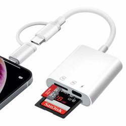 SD Kartenleser iPhone,SD Card Reader für iPhone/iPad/Kamera,SD Kartenleser USB C gleichzeitiges Laden und Kartenlesen,iPhone SD Kartenleser,Card Reader Kartenlesegerät mit Dual Slot für Micro SD/SD 3 in 1 SD Kartenleser iPhone/USB C