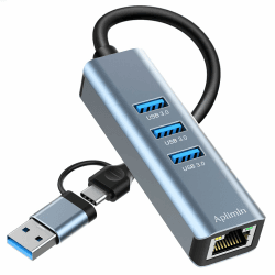 USB C auf Ethernet Adapter, USB 3.0 auf RJ45 1000 Mbps LAN Netzwerkadapter mit 3 x USB 3.0 Anschlüsse, LAN Ethernet Adapter Kompatibel mit Windows XP, MAC OS, Linux, Vista, usw