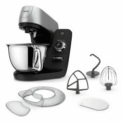 Tefal Coach Küchenmaschine, 1200 W, 8 Auto-Programme, inkl. Back-Zubehör und App, personalisiertes Erlebnis, planetarisches Rührsystem, Schwarz/Silber, QB900838