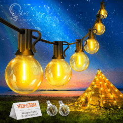 Led Außen Lichterkette Glühbirnen Strom - 30M Outdoor Lichterketten mit 50+2 G40 Wetterfest Glühbirne für Innen Aussen Garten Balkon Camping Party Deko 30M (électique)