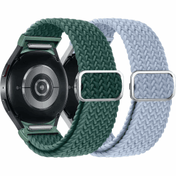Geflochtenes Armband für Samsung Galaxy Watch 7/6/5/4/FE 40mm 44mm/6 Classic 43mm 47mm/4 Classic 42mm 46mm/5 Pro 45mm Damen Herren,One Click Nylon Uhrenarmband Elastisch Band für Samsung Watch 7 6 5 4 10-oliv/hellblau