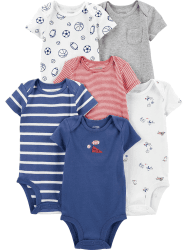 Simple Joys by Carter's Baby-Jungen Short Sleeve Bodysuit Body (6er Pack) Frühchen Mehrfarbig/Hunde/Ministreifen/Sport-pack